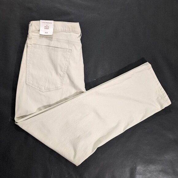 $99 Lucky Brand 410 Athletic Straight Pants Tan Men`s Size 36x30 Stretch